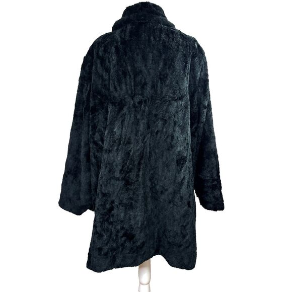 Woman Within Faux Fur Midi Coat Black Reversible Canvas 1X Mob Wife Glam Money - Picture 6 of 12